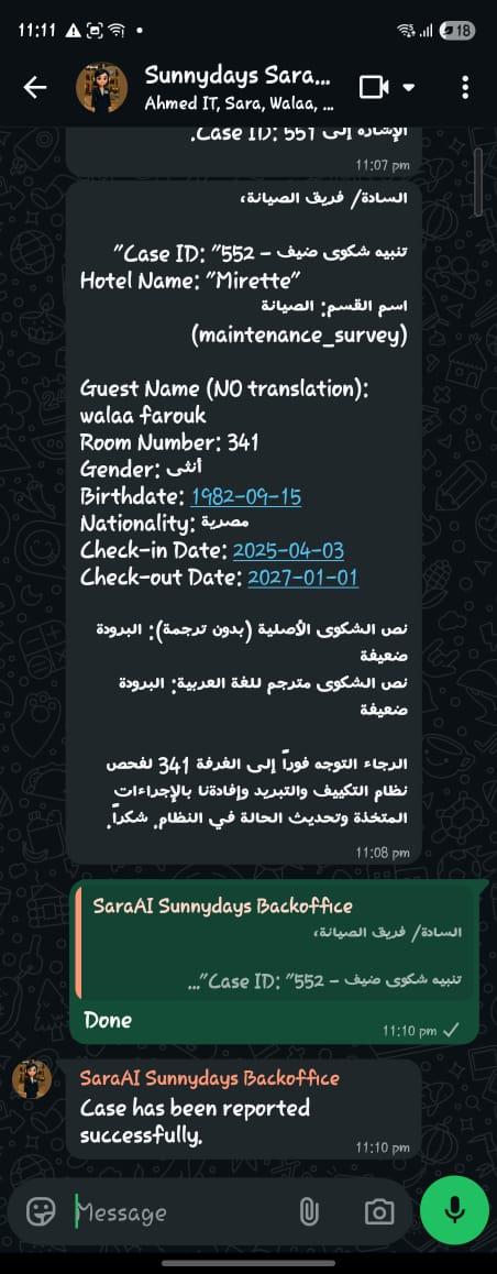 Department WhatsApp group receives translated Arabic ticket