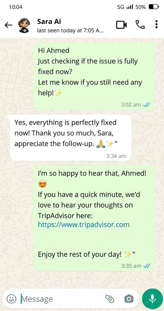 Sara follows up on WhatsApp with the guest